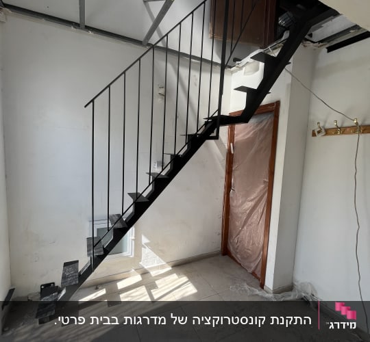 מסגרת מתכת לתקרה עם מדרגות ברזל שחורות
